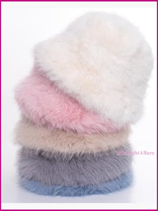 Faux Fur Bucket Hat Wide Brim Adjustable Winter Fashion Hat main image 4